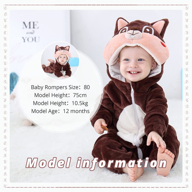 MICHLEY Unisex Baby Hooded Romper Winter Flannel Jumpsuit for 24-30months, Cartoon Cosplay Costume, Squirrel - Image 4